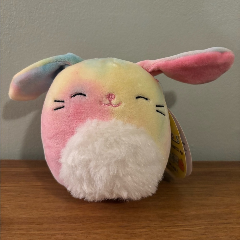 Squishmallows Candy Rainbow Bunny Easter edition tie-dye fuzzy white belly NWT